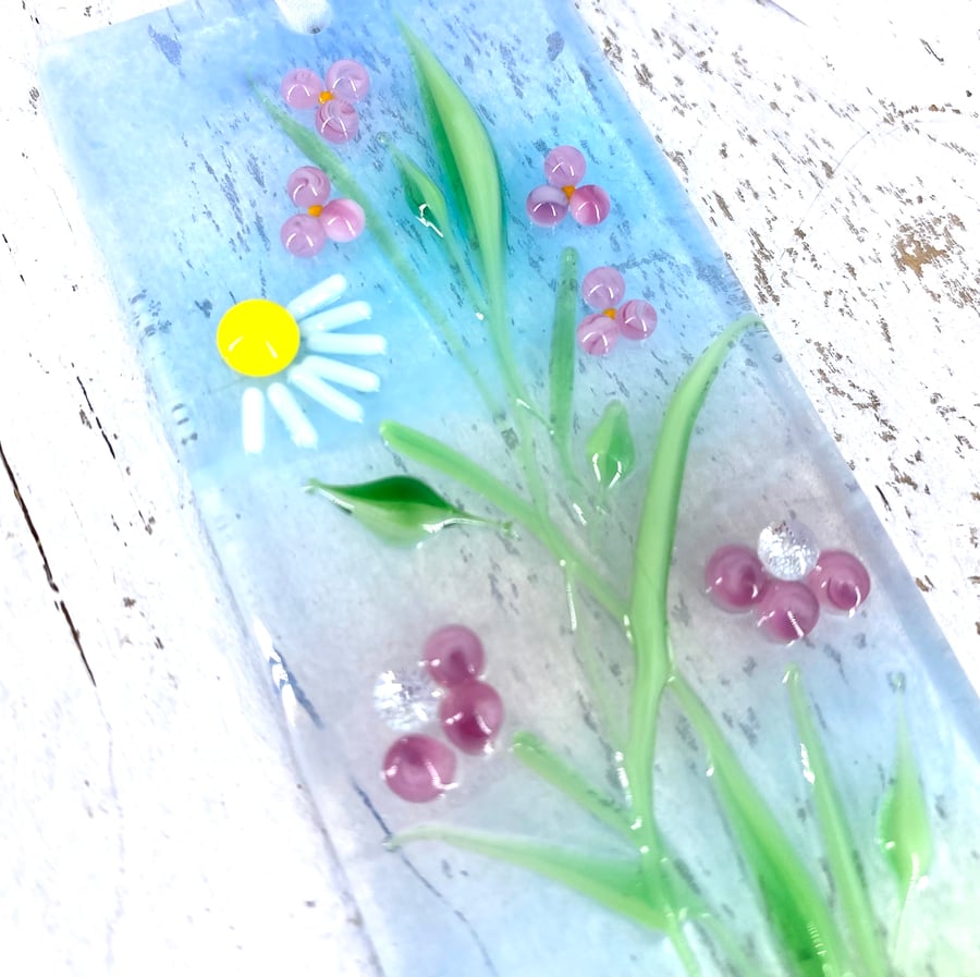 Pretty Glass Light Catcher - Delicate Pink Flower Design 