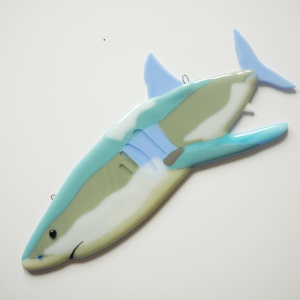 Great White Shark Fused Glass Wall Art Hanging Decoration
