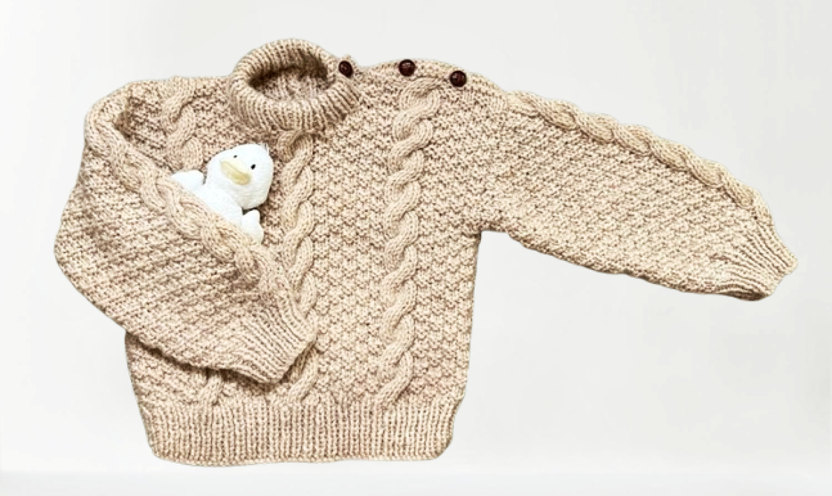 Childs Jumper, Cable Pattern, Wool Blend, Beige, Chest 56cms (22") Age 3-4 years