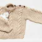 Childs Jumper, Cable Pattern, Wool Blend, Beige, Chest 56cms (22") Age 3-4 years