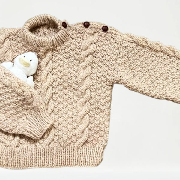 Childs Jumper, Cable Pattern, Wool Blend, Beige, Chest 56cms (22") Age 3-4 years