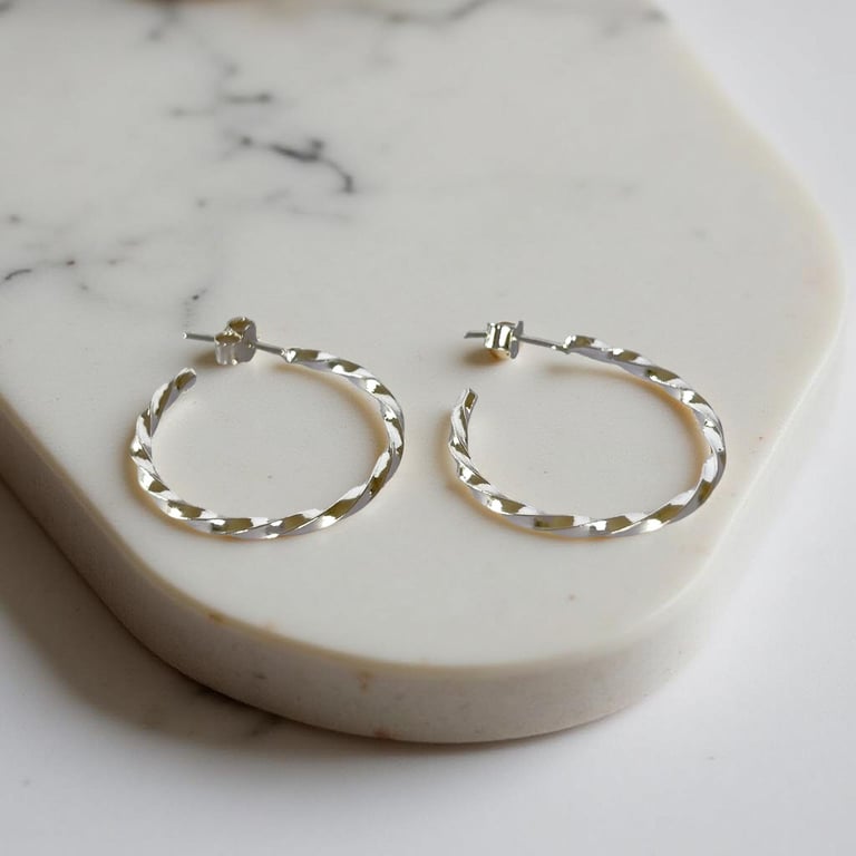Twisted Silver Hoop Earrings