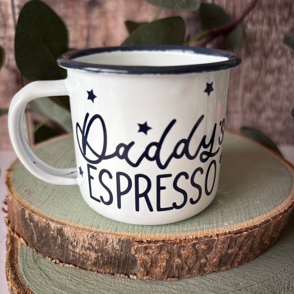 Daddy's Espresso Mug, Enamel Camping Mug, Father's Day Gift