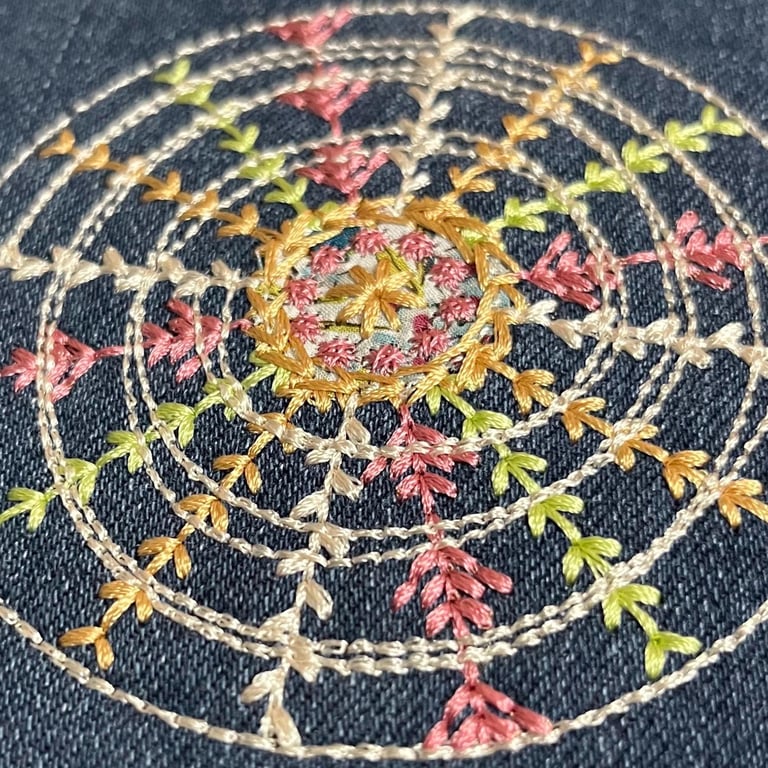 Boho style Embroidered Denim Patch - Upcycled Clothing Applique