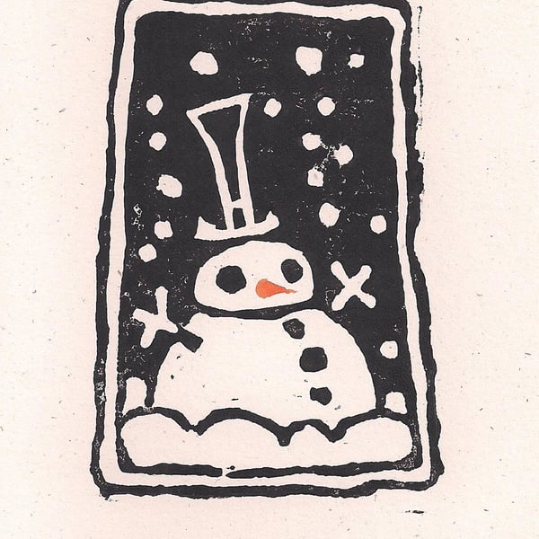 Snowman - lino cut print Christmas card