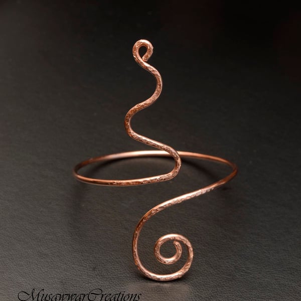 Boho Copper Armlet –  Upper Arm Bracelet, Wire Wrapped Adjustable Arm Band
