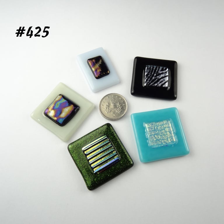 5 mixed art glass cabochons for jewellery making, wire wrapping, arts (425)