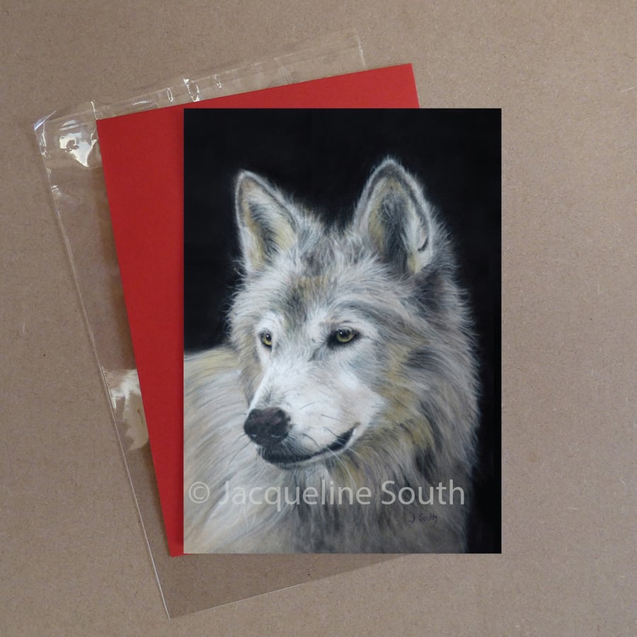 Grey wolf greeting card with envelope