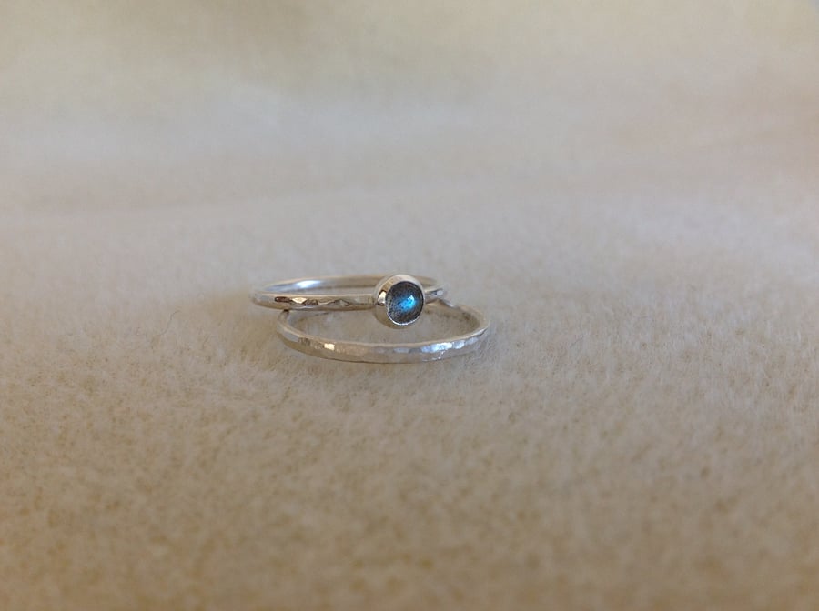 Labradorite Sterling and Fine silver dainty twin stacking ring set