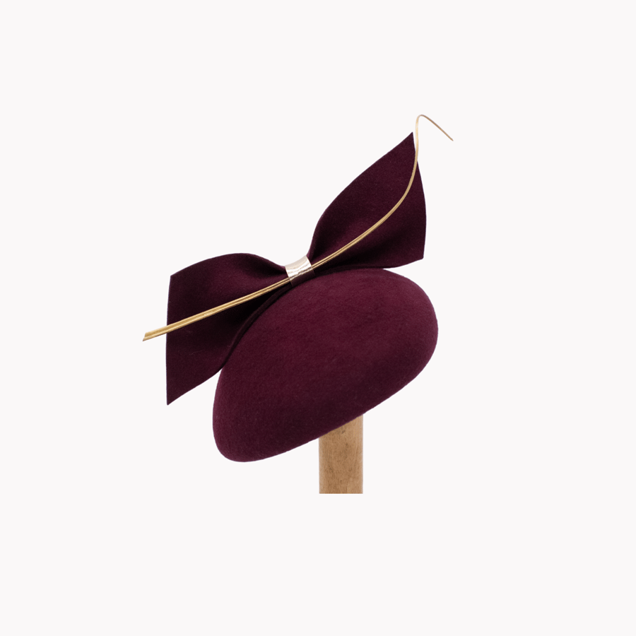 Maroon Red Felt Cocktail Hat for Weddings, Mother of the Bride, Races