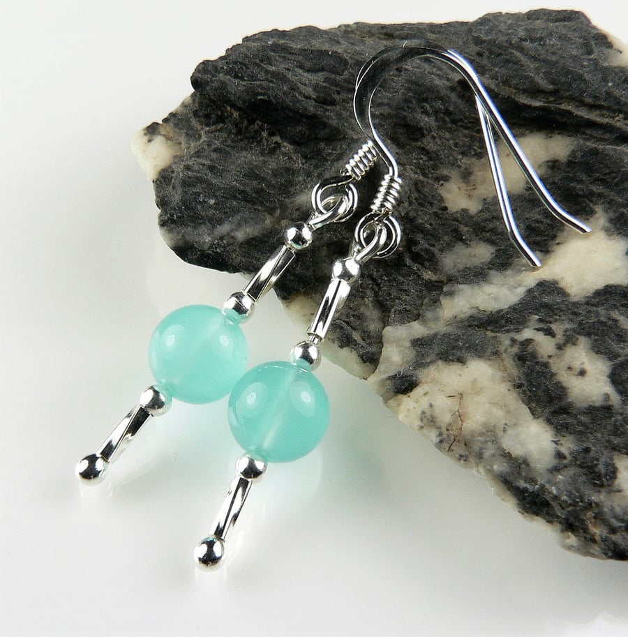 Sea glass drop earrings, sterling silver, 6mm, in a gift box (twisted tubes)