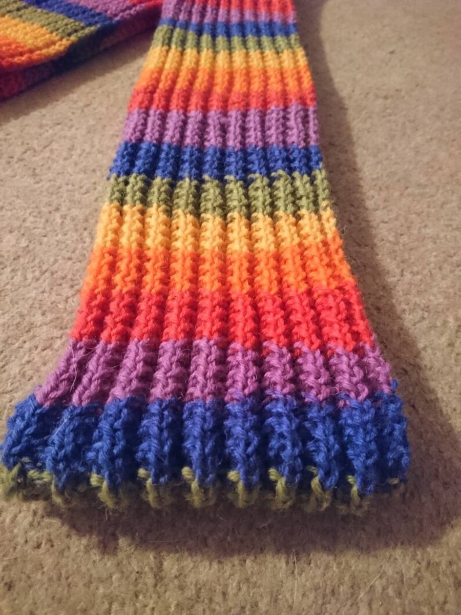 Hand Knitted Wool Striped Rainbow Scarf