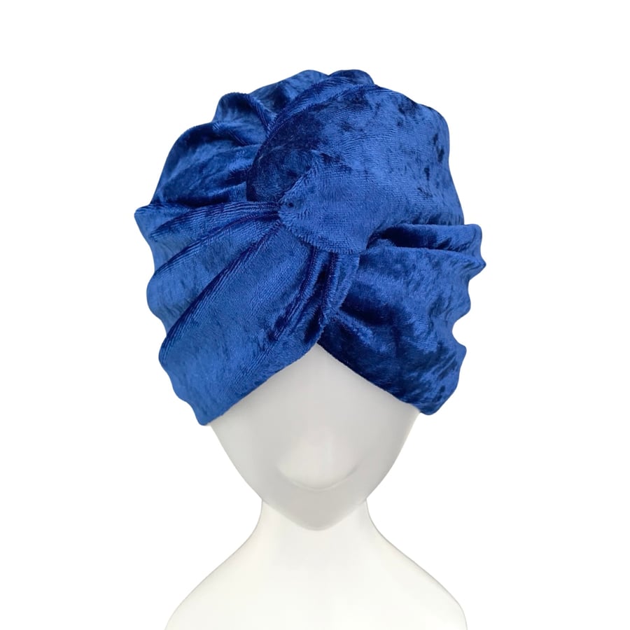 Royal Blue Vintage Style Twist Turban Hat Soft Elastic Velvet Head Wrap