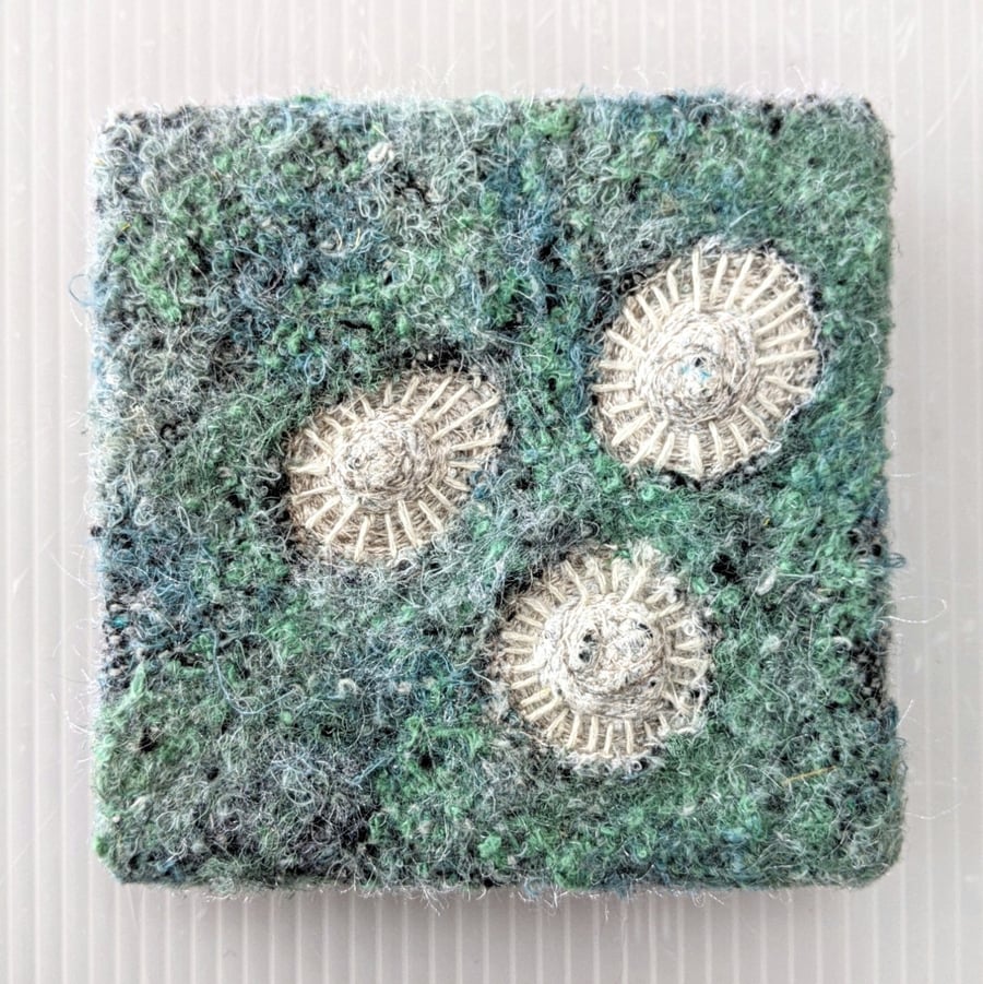 Blue Green Coastal inspired Textile Art - UNFRAMED