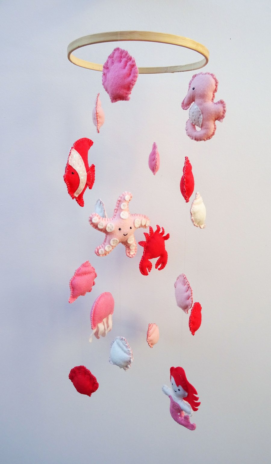 Baby Mobile - Hand-sewn Felt - Under the Sea - Mermaid, Fish, Seahorse, Crab