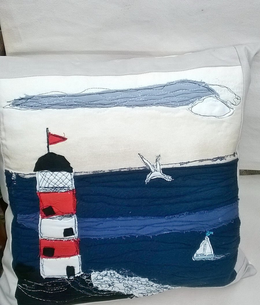 Lighthouse Handmade Appliqued Cushion Cover