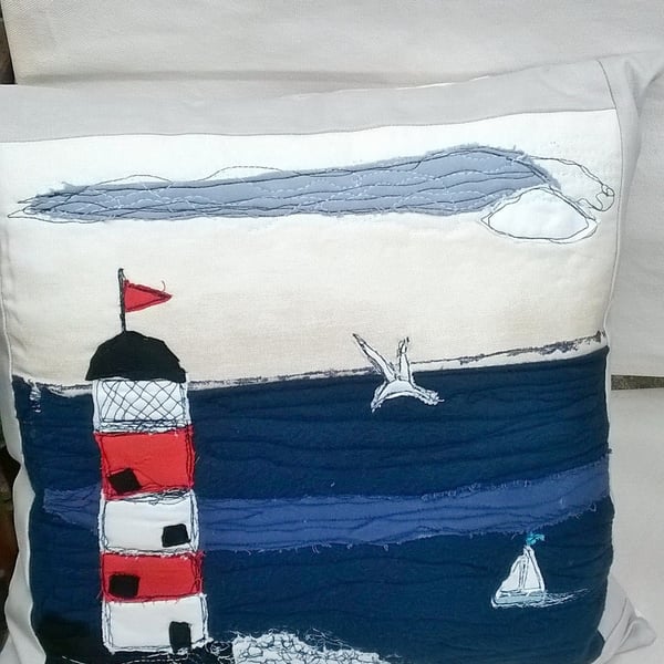 Lighthouse Handmade Appliqued Cushion Cover