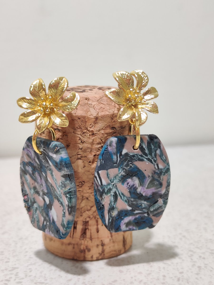 Flower vase purple scrap earrings