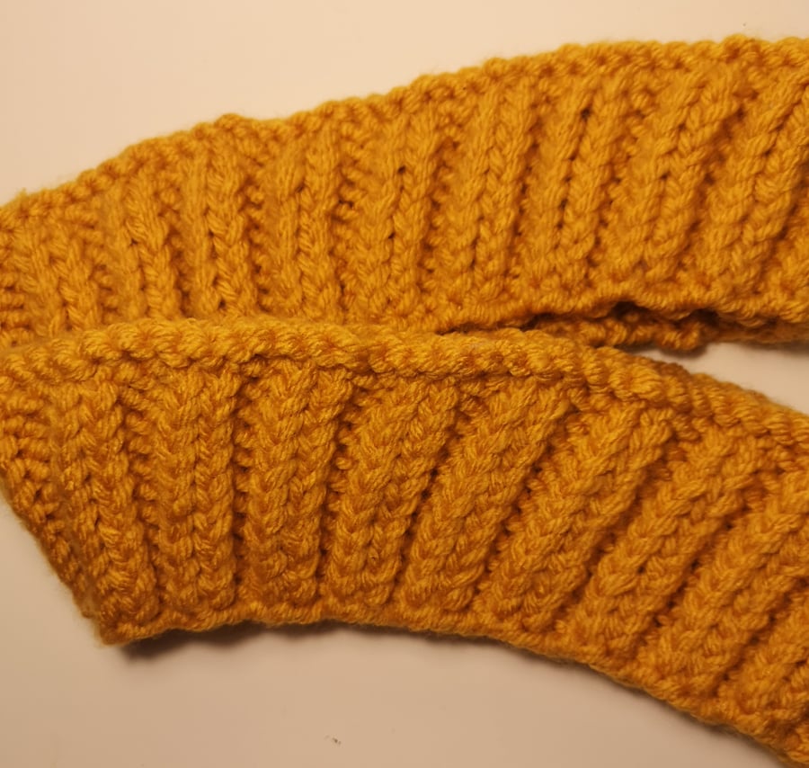 Handknitted chunky mustard ribbed ear warmer
