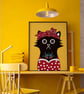 Rockabilly Cat Dress Wall Art Print, Tattoo Print, Rockabilly Wall Art, Cat Art  - Image 1