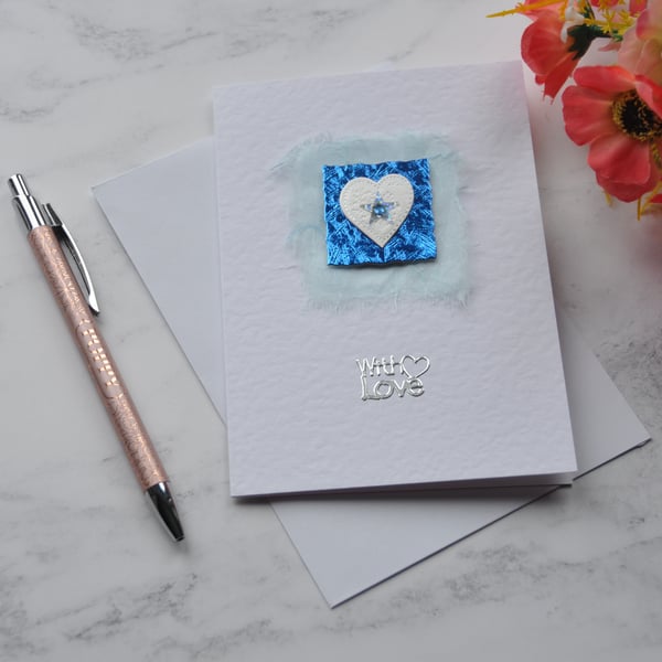 Heart Card With Love Blue Valentines Any Occasion Free Post 3D Luxury Handmade