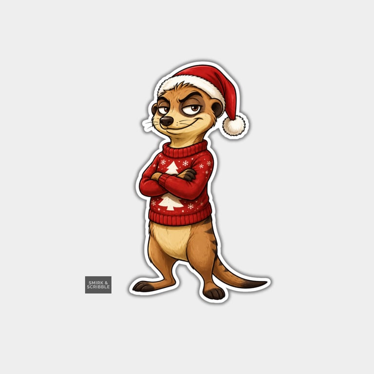 Funny Christmas Sticker Vinyl Xmas Decal For Adults - Cute Sly Meerkat