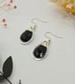 Black Onyx Faceted Gemstone Wire-Wrapped Teardrop Earrings With Silver Frames 