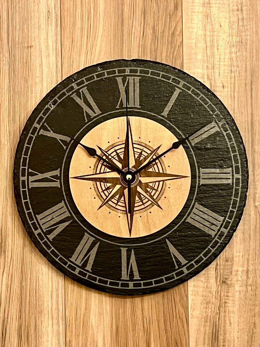 Slate and Wood Wall Clock