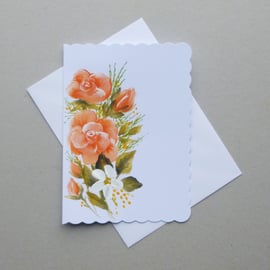 hand painted roses blank greetings card ( ref F 837 D1 )