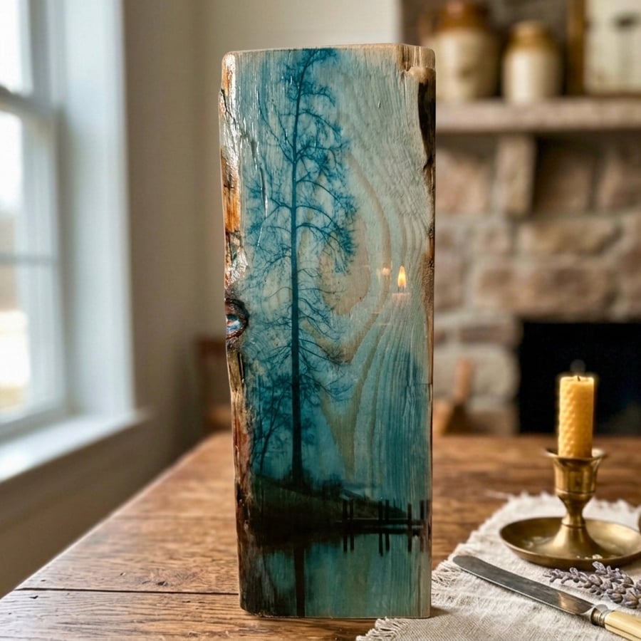 Lake House Decor, Nature Photography, Vertical Wood Block, Photo Transfer Art