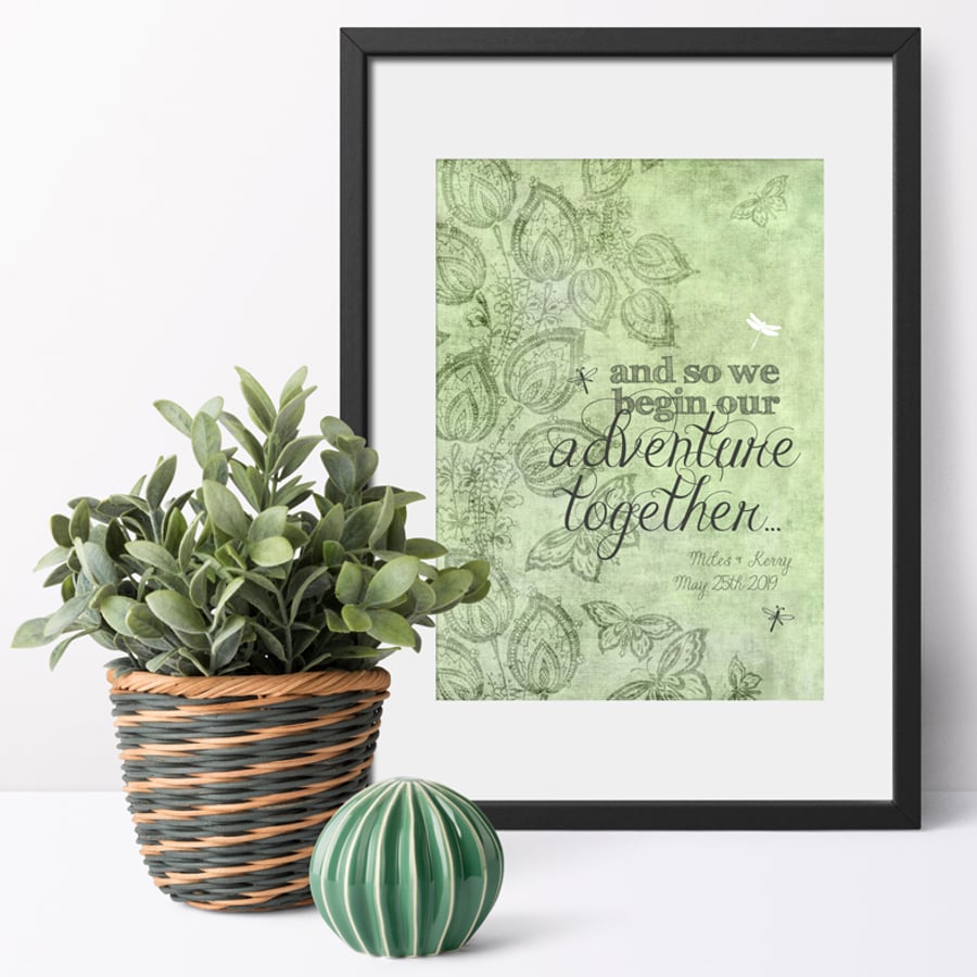 We Begin Our Adventure Together, personalised print wedding gift