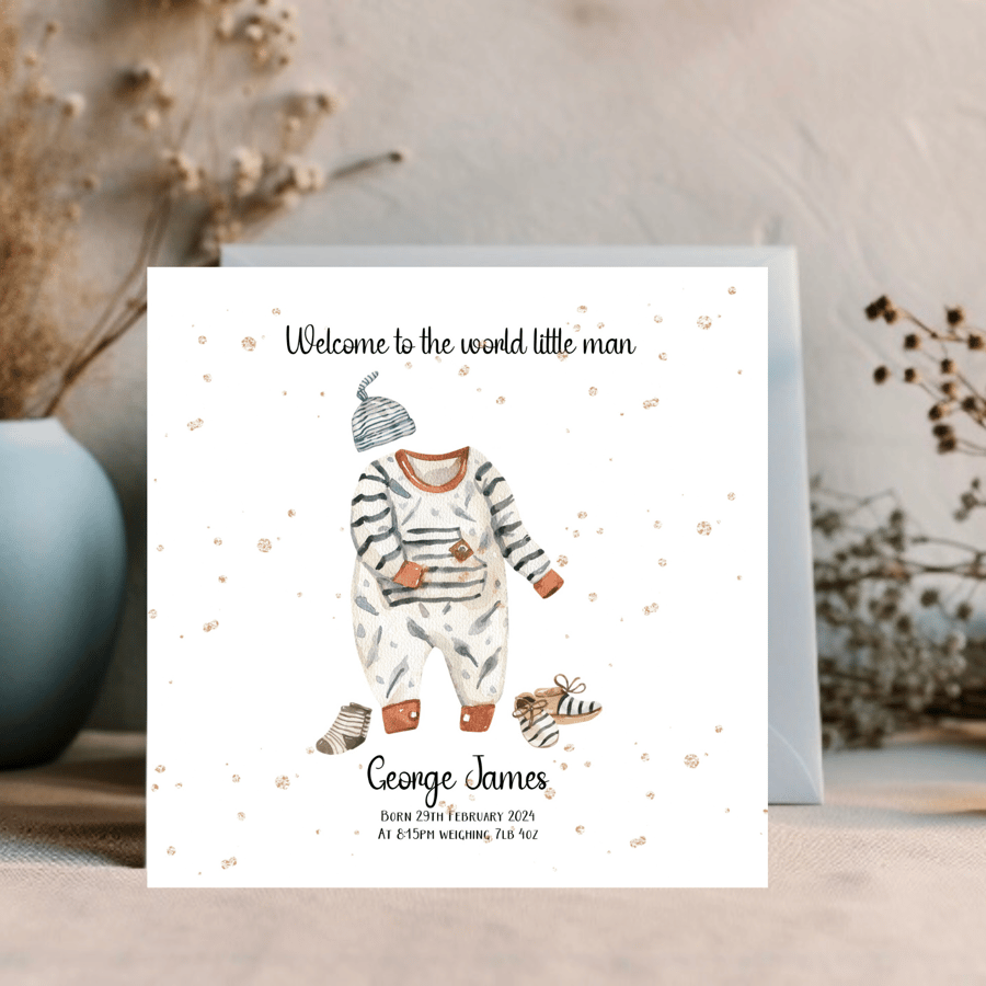 New Baby Boy personalised card - Welcome little man