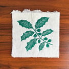 PERFECTLY IMPERFECT Green Holly Branch Original Lino Print