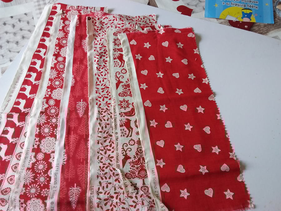 Fabric 6 Strips Scandi Christmas Red Ref No K1SRC