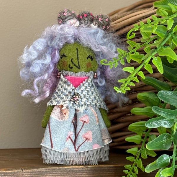 Purple Autumn Mushrooms Witch Art Doll