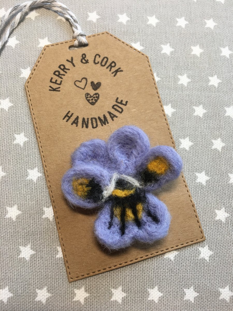 Needle Felted Pansy Shaped Brooch