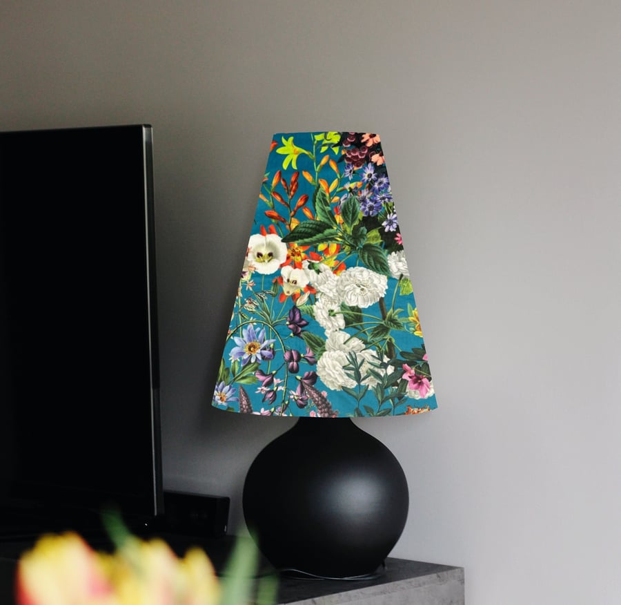 Teal Flowers summer Velvet cone lampshade, extra tall lampshade