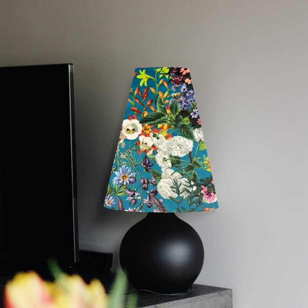 Teal Flowers summer Velvet cone lampshade, extra tall lampshade