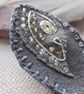 Charcoal Grey Silver Beaded Fabric Leaf Brooch - Image 2