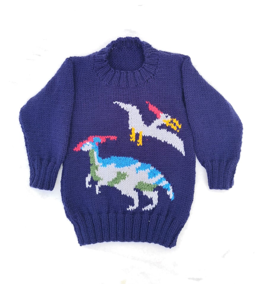 Dinosaur Child's Sweater and Hat - Jurassic - Digital Knitting Pattern