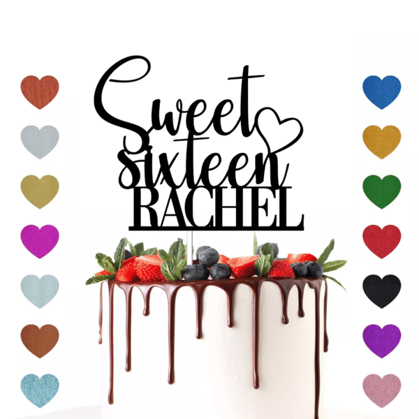 16th Birthday Cake Topper, Happy 16th Birthday Cake Topper, Custom Cake Topper