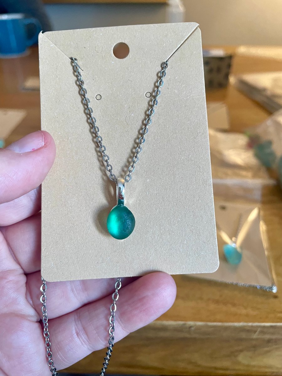 Dark Teal and Emerald Sea Glass Pendant 