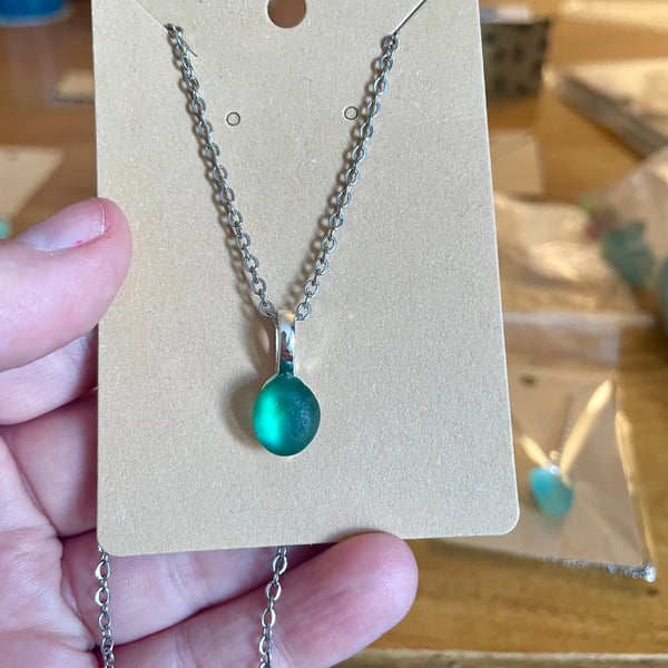 Dark Teal and Emerald Sea Glass Pendant 