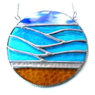 Sea Ring Suncatcher Stained Glass Handmade Beach Seaside Blue Sky 005