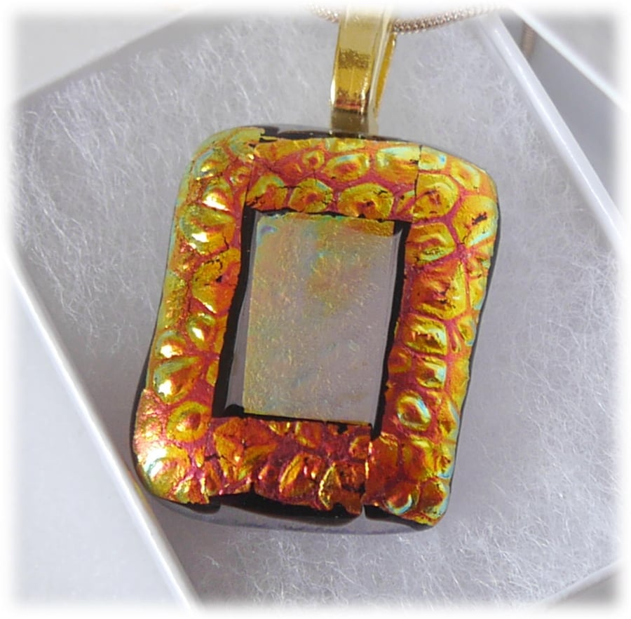 Dichroic Glass Pendant 222 Amber Gold Handmade with gold plated chain