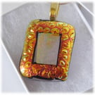 Dichroic Glass Pendant 222 Amber Gold Handmade with gold plated chain