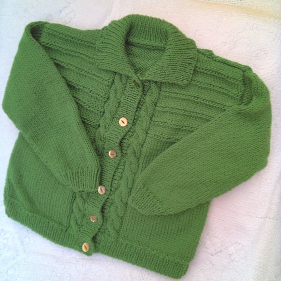 Hand Knitted Children's Cabled Cardigan with Collar, Gift Ideas For Children 