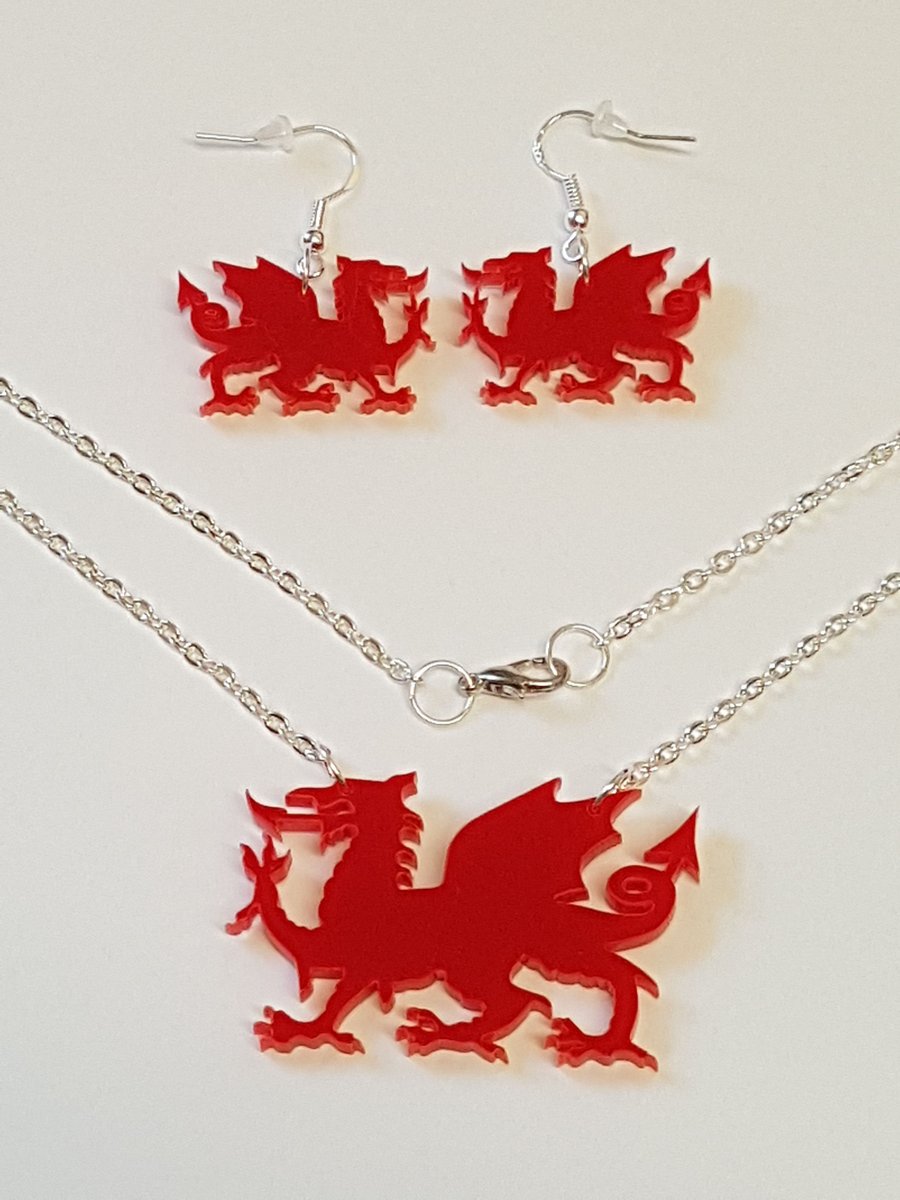 Welsh Dragon Necklace and Earring set - Acrylic