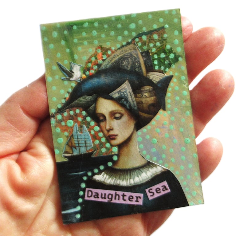 Sea Maiden Original ACEO Miniature Artwork Portrait Art Ocean Coastal Aesthetic 