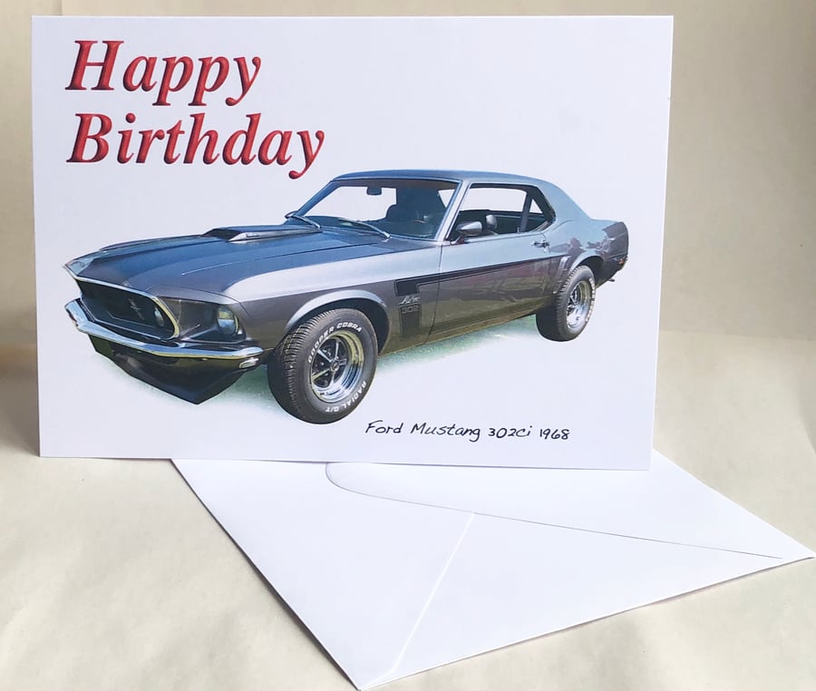 Ford Mustang 302 1968 - Birthday, Anniversary, Retirement, Plain Cards